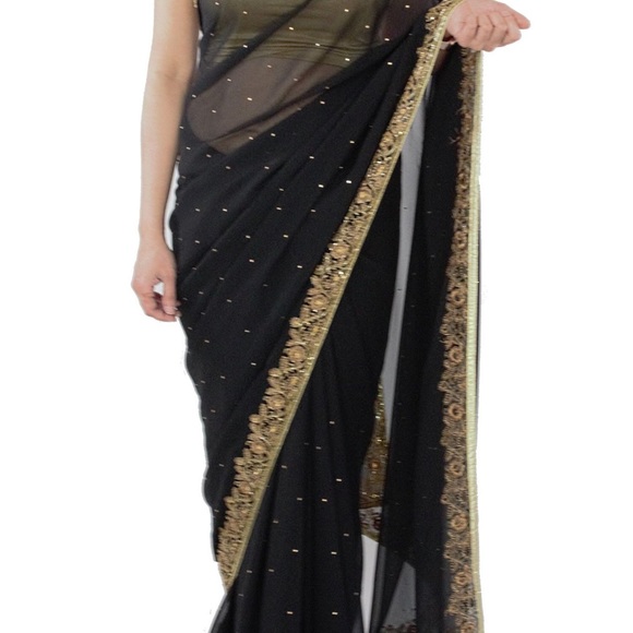 Black with golden border saree - Picture 2 of 2